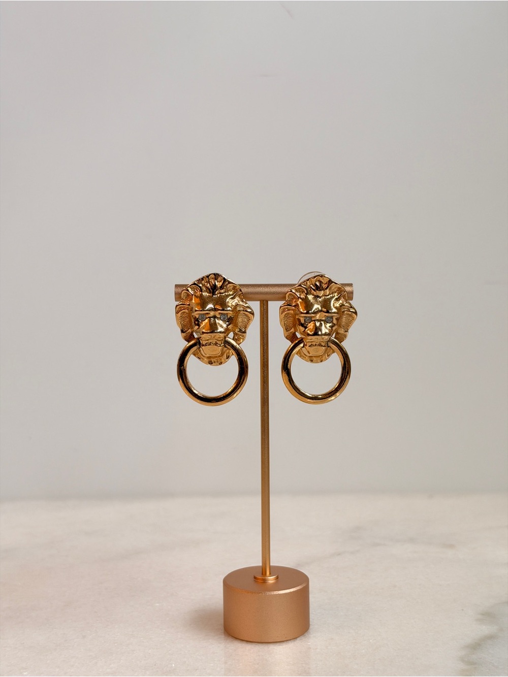 Kenneth Jay Lane Gold Lion Hoop Drop Earrings